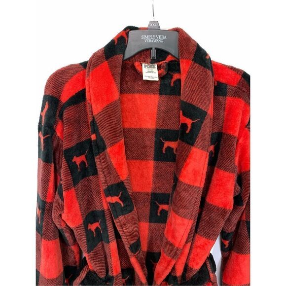 Victoria’s Secret PINK Women’s Plaid Check Dog Print Robe Red Size M/L - Picture 4 of 8
